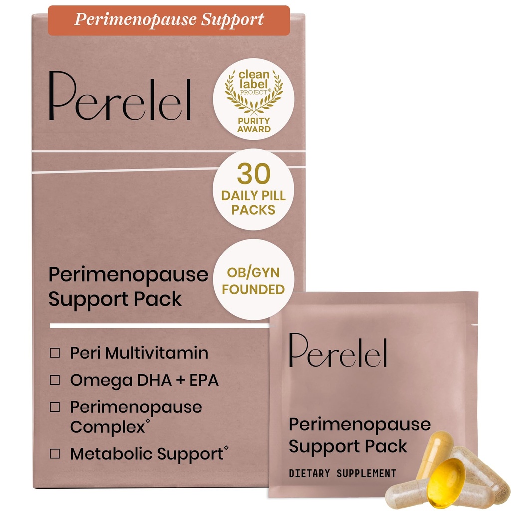 Perel Peri Support Pack, Perimenopaussi vitamiinit naisille, naisten ravitsemus tuki & yleinen hyvinvointi, soija & gluteeniton, ei GMO, 30 päivittäin pilleripakkaukset