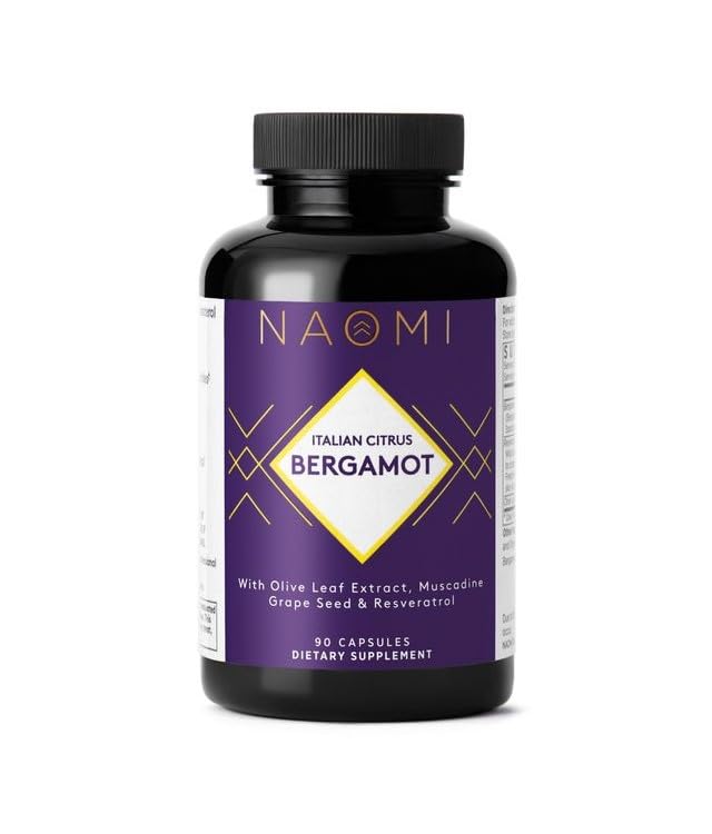 NAOMI Italian Citrus Bergamot 500mg + Resveratrol, Palkinnon voittaa kardiologi Dvlpd, tukee normaalia kolesterolia & terveitä soluja toiminto, 7 avain polyfenolit, Resveratrol & Olive Leaf, 90 päivän toimitus