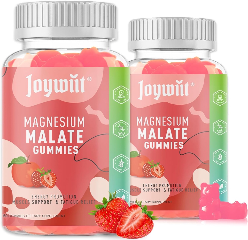Magnesium Malate Gummies 1000mg | Magnesium Malate Supplement med L-Theanine, CoQ10 & Vitamin B6 | High Potency Stress Relief & Muscle Support | Non-GMO, Vegan, Gluten-Free | 120 Gummies