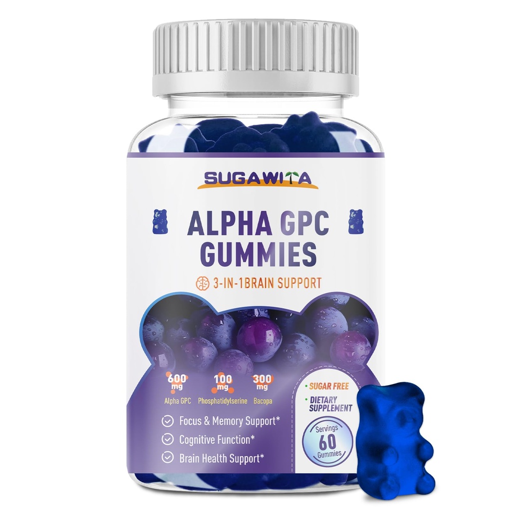 Alpha GPC koliini Gummies 600 mg kanssa fosfatidyyliseriini & Bacopa ... 3-in-1 aivojen tuki muistille, keskittyä ja pitkän aikavälin kognitiivinen terveys ...