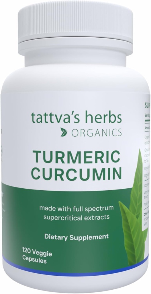 Tattvan Yrtit Kurkuma 500 mg, rohdosvalmisteet antioksidanttia varten, kurkumaiini, jossa on mustapippuria Advanced Imeytyminen, 1 pakkaus, 120 kasviskapselia