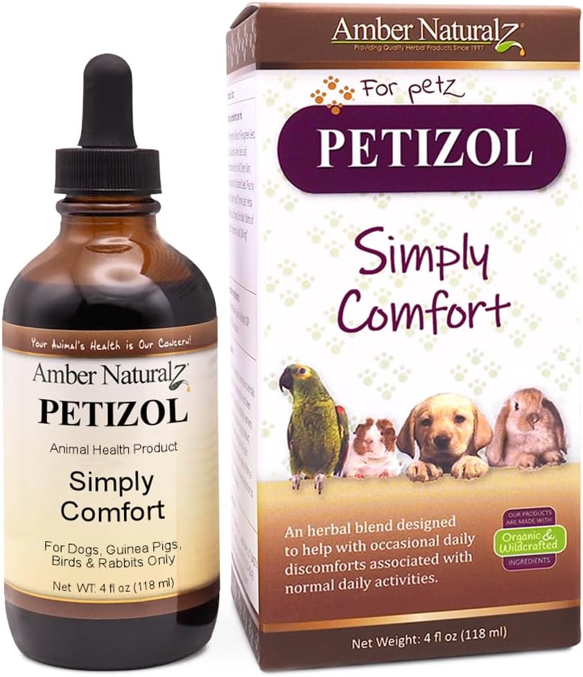 Amber NATURALZ Petizol enkelt komfort Herbal Supplement för hundar, fågel, kanin | Stöd för yrkesmässiga obehag och normal kroppstemperatur | 4 Fluid Ounce Glass Bottle | Tillverkad i USA