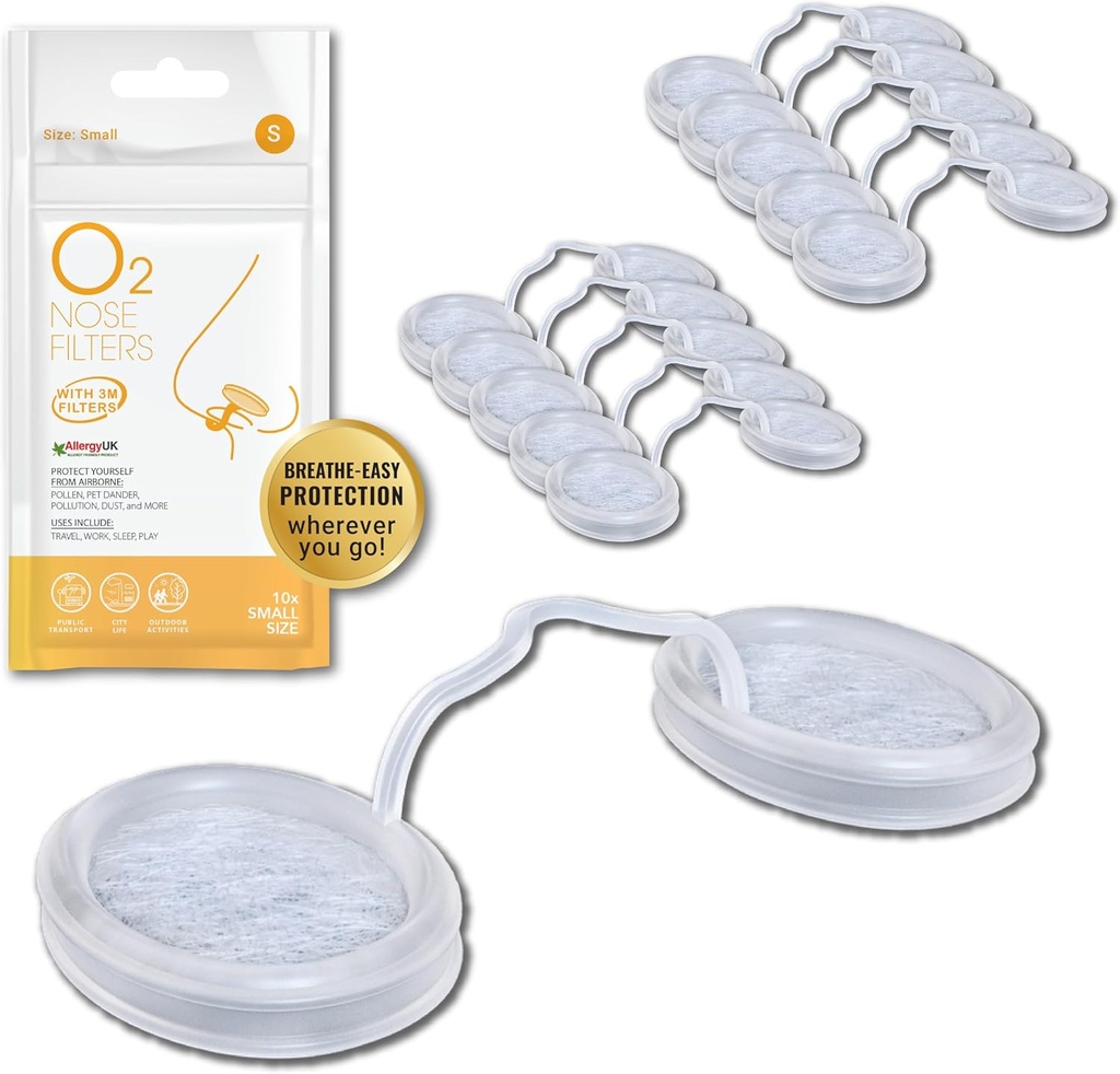 O2 Nenä Suodattimet 3M Suodatus - Nenä suodattimet allergies - Nasal suodin allergies - Sieraimen pöly naamio, savu & Allergiasuodatin (koko pieni, Pakkaus 10)