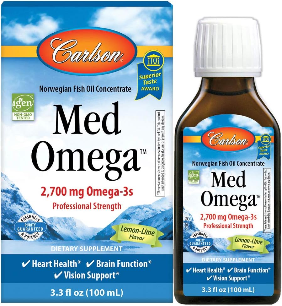 Carlson - Med Omega, 2700 mg Omega-3s Professional Strength, Heart, Brain & Vision Support, Wild Caught & Surfaced, Lemon-Lime, 100 ml