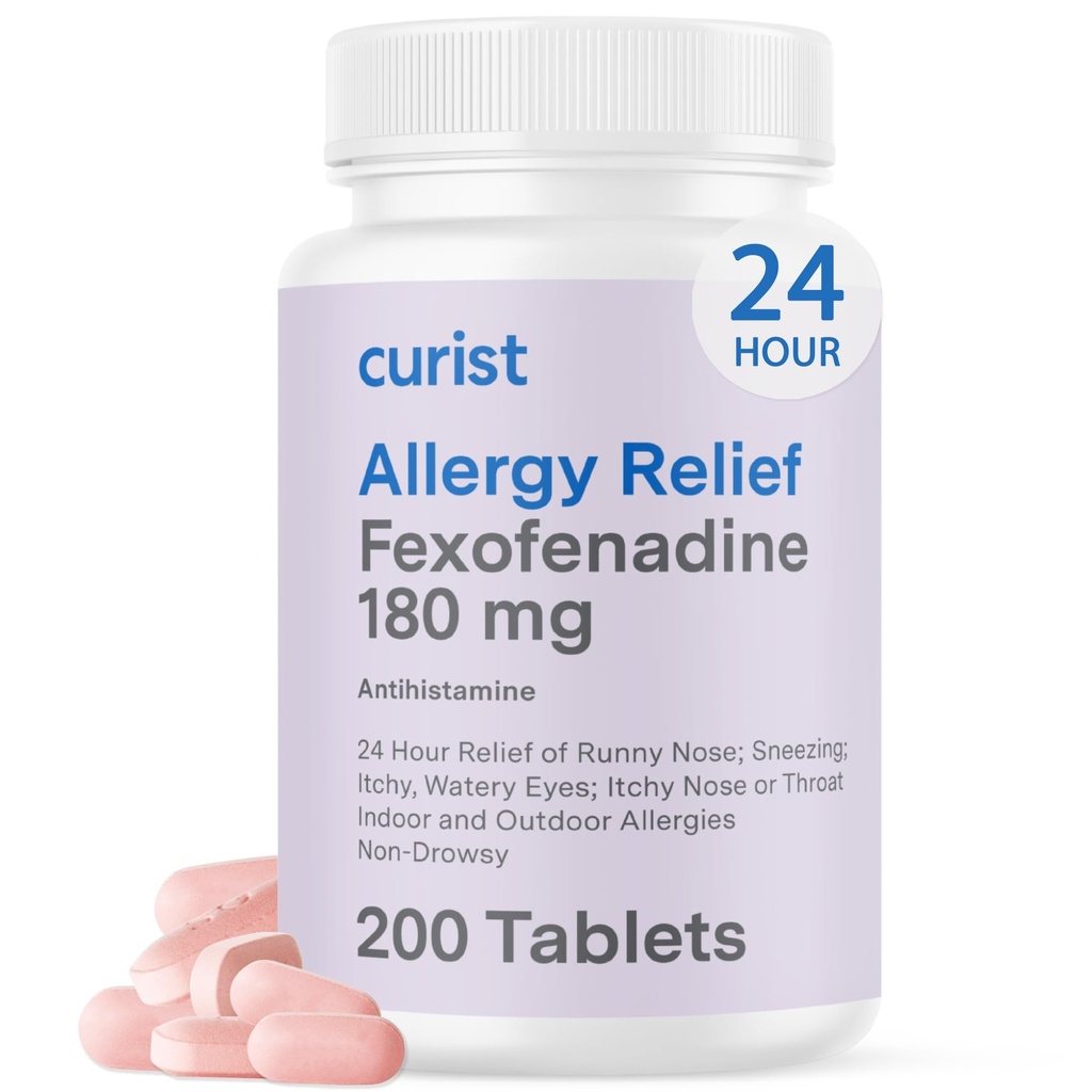 Curist Fexofenadiini Hydrochlorothiade 180 mg (200 tablettia) Non Drowsy Allergia Lääkkeet - 24 tuntia koko päivän Allergia Relief Runny Nenä, kutiava silmät, & Kurkku - Allergia Relief Tabletit (200 kreivi)