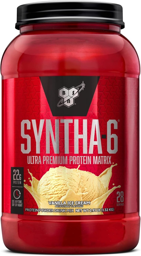 BSN SYNTHA-6 Whey Protein Powder, Vanilla Milk Isolate Protein Powder med Micellar Casein, Ice Cream, 28 portioner (Package May Vary)
