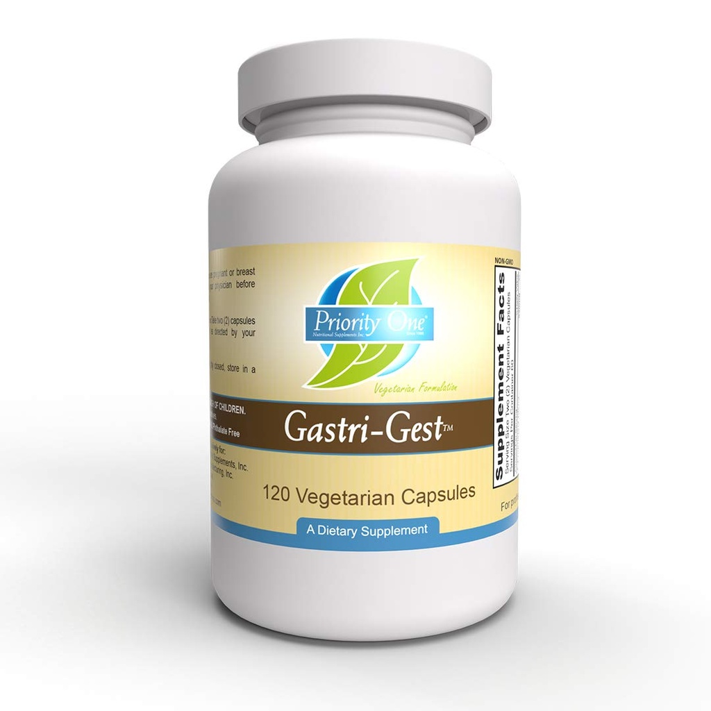 Priority One Vitamins Gastri Gest 120 Vegetariska kapslar - Kraftfull kombination av växtenzymer som hjälper till att upprätthålla hälsosam matsmältning och tarmenzymaktivitet. *