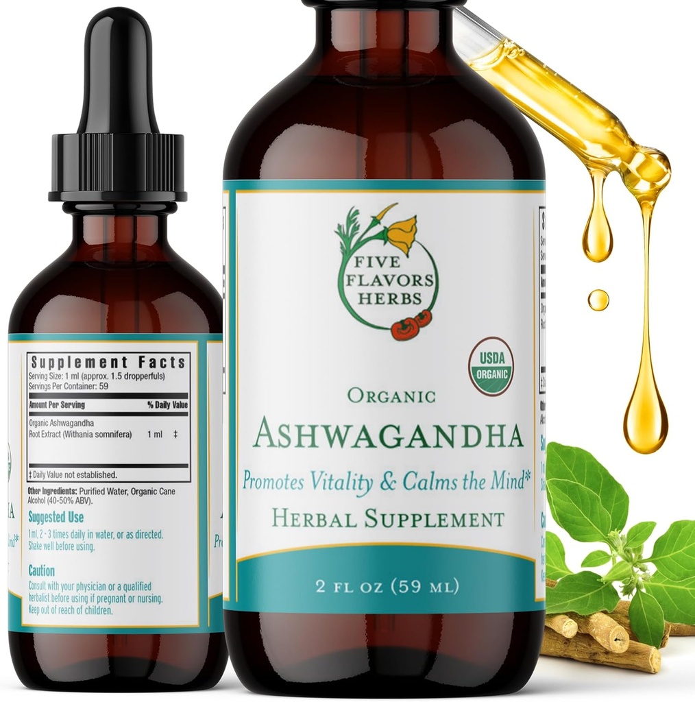 Ashwagandha Tincture - edistää elinvoimaa, Calms Mieli, Immuuneja tuki, Adaptogen, Lemon Balm, Herbal Supplement - 2 Fl Oz