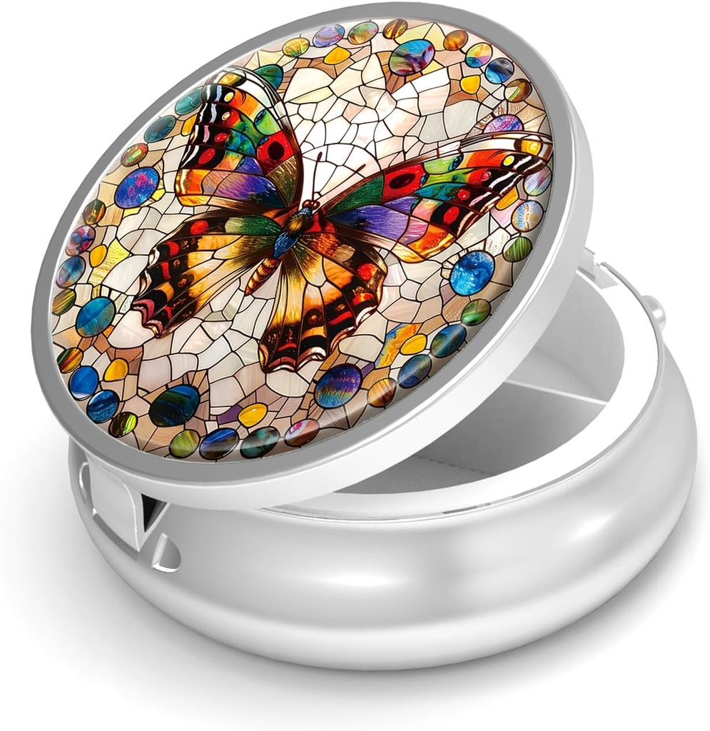 Pill Box-3 Osasto Pieni pilleri tapauksessa laukku ja tasku Mini Metal pillerin haltija Matka pilleri säiliö Hold Lisäravinteet Vitamiinit BPA-free (Gemstone Butterfly)