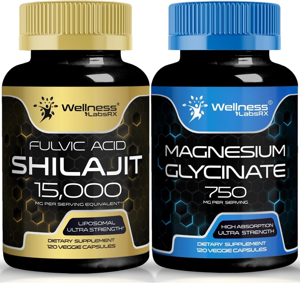Magnesium Glycinate Capsules - 750mg - Magnesium Supplement High Absorption Supplement - Shilajit Pure Himalayan Organic Capsules med naturligt Occuring Fulvic Acid