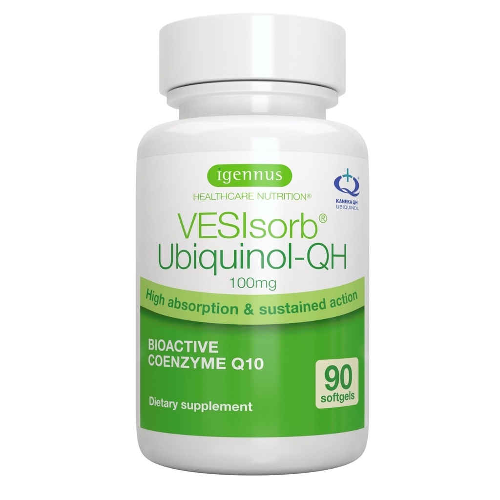 Igennus Advanced VESIsorb Ubiquinol 100mg 90 Softgels, 600% Bioavailability, Fast-Acting Water-Soluble Coenzyme Q10 Supplement för energi och hjärta, 3-månaders leverans