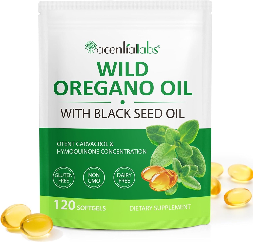Oil of Oregano Softgels, 120 Count Oil Supplement Capsules, 2 in 1 6000mg Oil Oil of Oregano with Black Seed Oil 200mg, Organic Oregano Oil Extract, non-GMO, Gluten Free