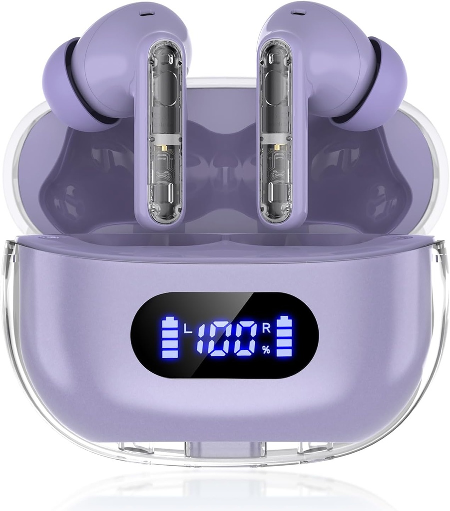 Violetti langaton kuulokkeet P1 PRO, kuulokkeet langaton Bluetooth kuulokkeet selkeä puhelu Mics korvanuket, mukava Fit, IPX7 vedenpitävä pitkä paristoelämä, 30H Leikkiaika urheiluharjoittelu