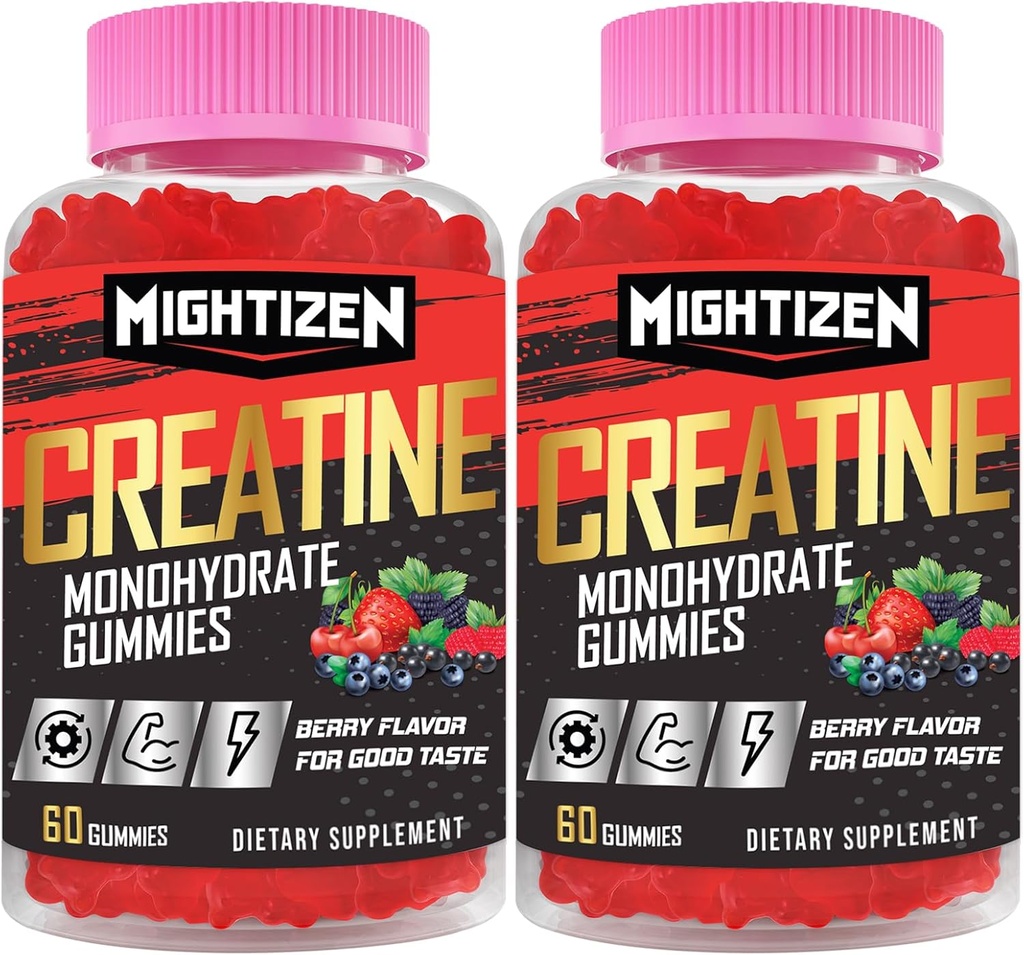 Creatiini miehille ja naisille Creatiini Monohydraatti Gummies, Creatiini Monohydraatti per tarjoilu tauriini & B12, Pre-Workout Max Strength, energia & Endurance - 2 pakkaus
