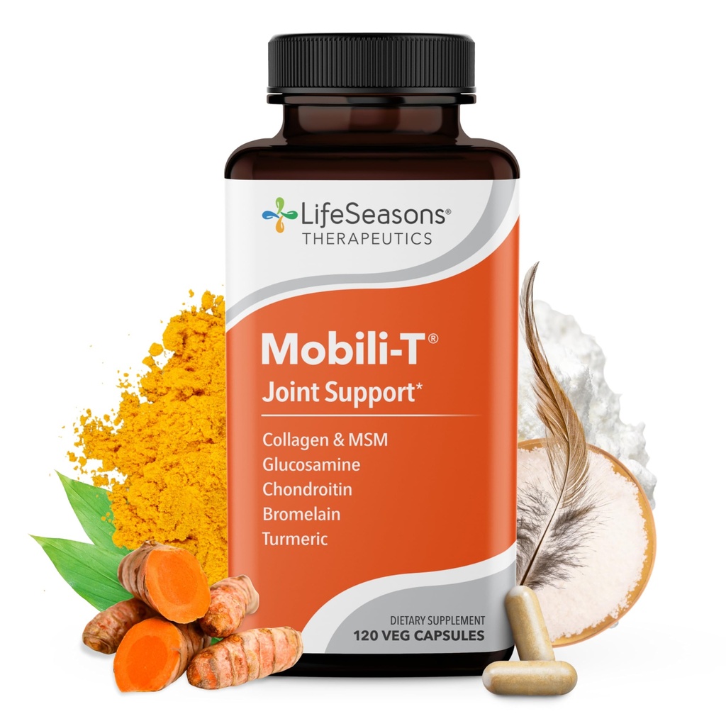 LifeSeasons Mobili-T - Joint Support Supplement - Vähentää särkyjä ja häiriöitä - Kasvattaa liike - Rebuild Kudos & Cartilage - MSM Chondroitin Collagen Glukosamiini & Turmeric - 120 kapselia