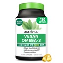Zenwise Health Vegan Omega 3 täydennysosa - Burpless Omega 3 täydennysosa DHA, EPA & DPA rasvahapot Immuun Health - Fish Oil Vaihtoehto kestävästi peräisin Marine Algae Oil - 120 Softgels