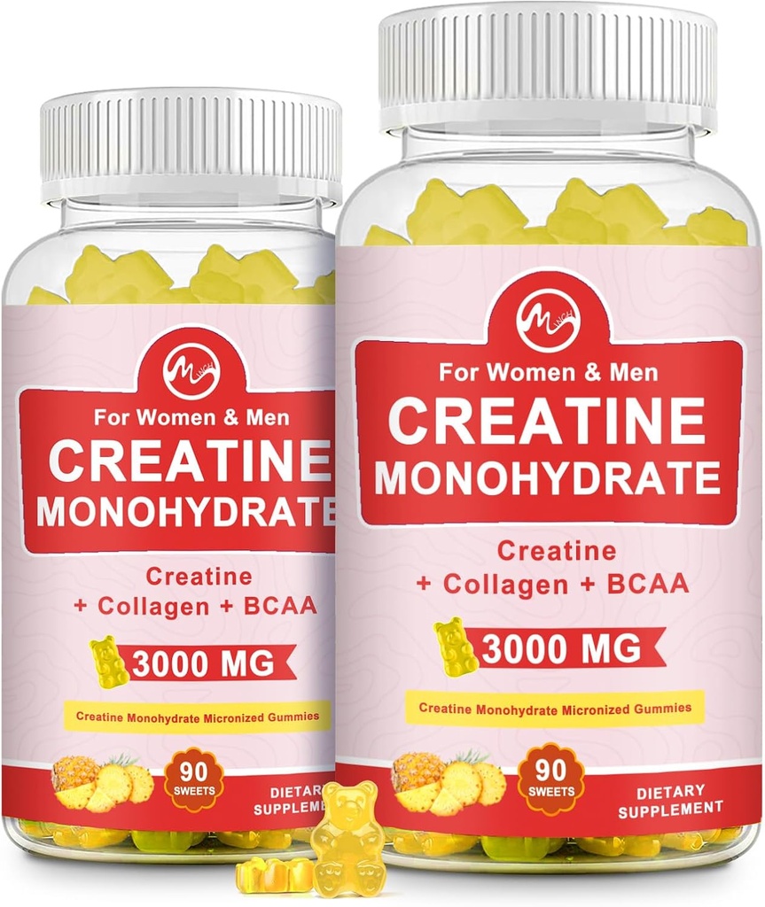 (2 pakkaus) Kreatiini Monohydraatti Gummy, sokeriton purutabletti täydentää miehille ja naisille, Creatiini Gummy Gains Building Muscle, Energy, Pre Treout, Ananas makuinen