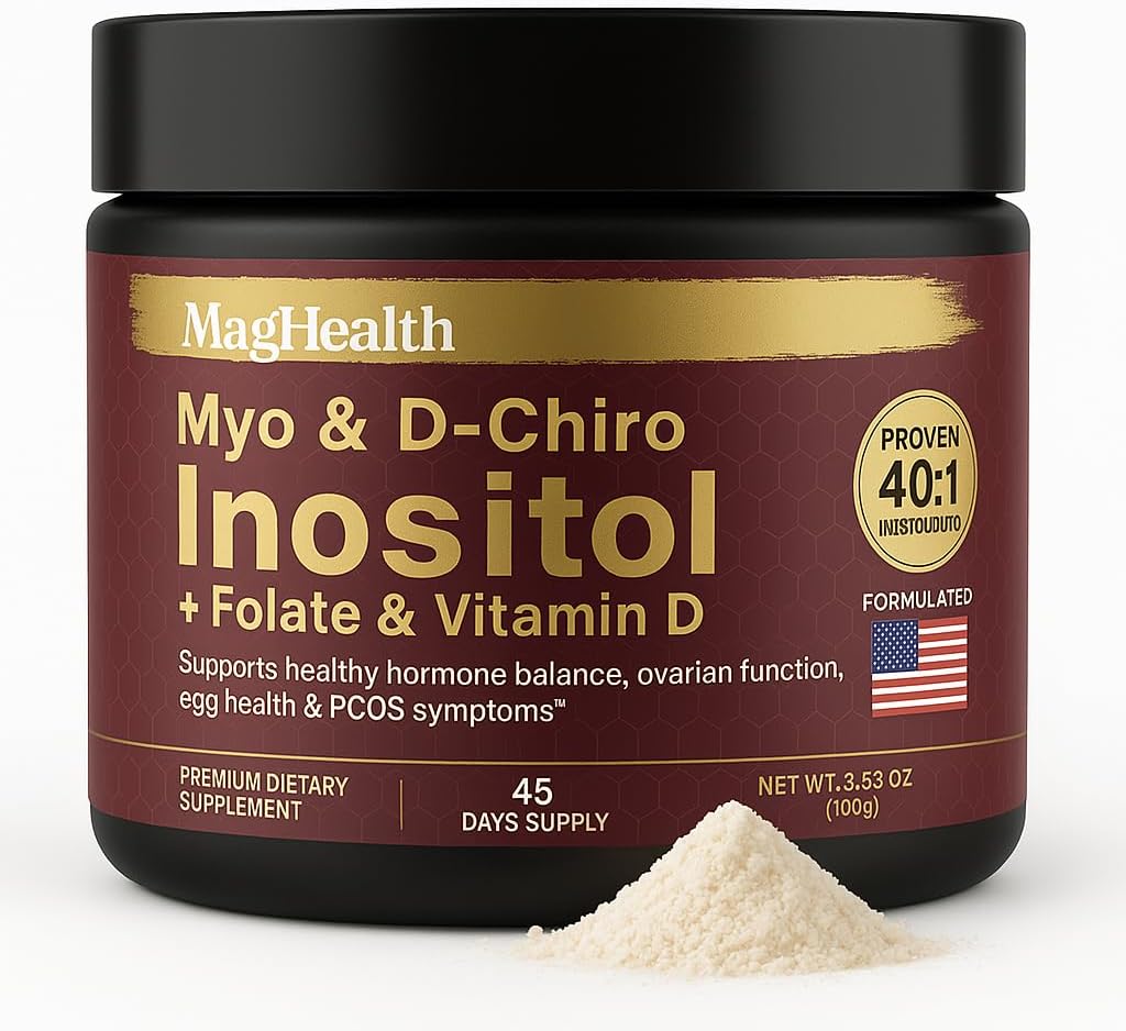 Inositol pulver - Myo & D-Chiro Inositol + folat och vitamin D - 40:1 Ratio - 45 Day Supply - Regelbunden menstruation och fertilitetsstöd | Stort alternativ till kapslar