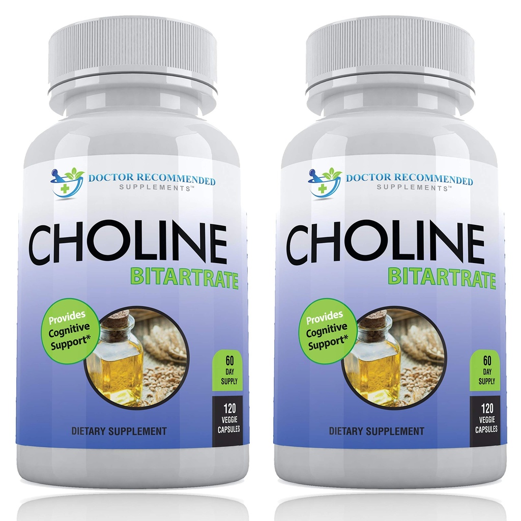 Premium Choline - 500 mg - 120 kasviskapselia - tukee kognitiivista terveyttä, muistia ja lisää - 2 pakkaus