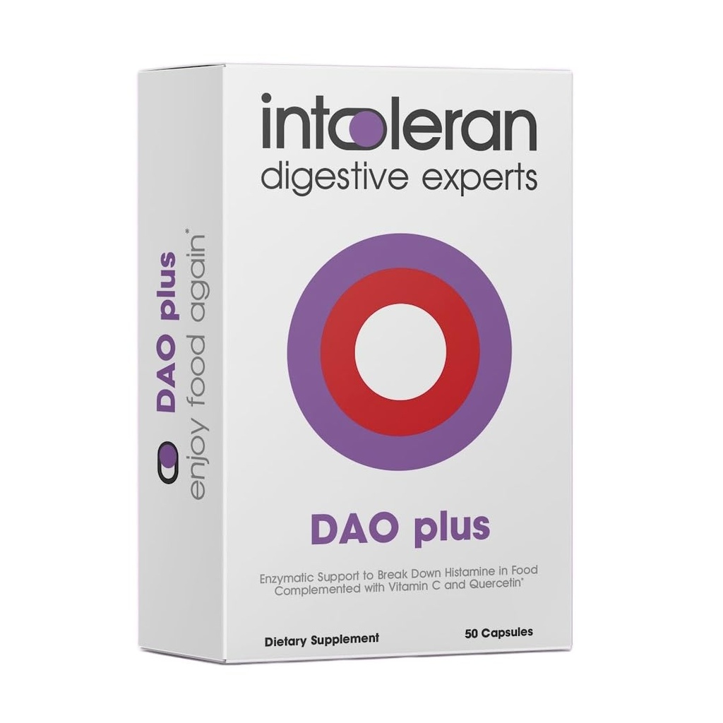 Intoleran DAO Plus Digestive Enzymes - 50 kapslar | Tillskott för Histamin Intolerans & DAO Deficiency | Hälsosamma histaminnivåer | 30 000 HDU Diamin Oxidase (DAO) Enzym | Vitamin C & Quercetin