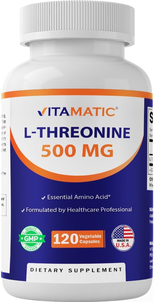 Vitamatic L-Threonine 500mg - 120 Vegetabiliska kapslar främjar hälsosam lever, kardiovaskulär och strukturell funktion