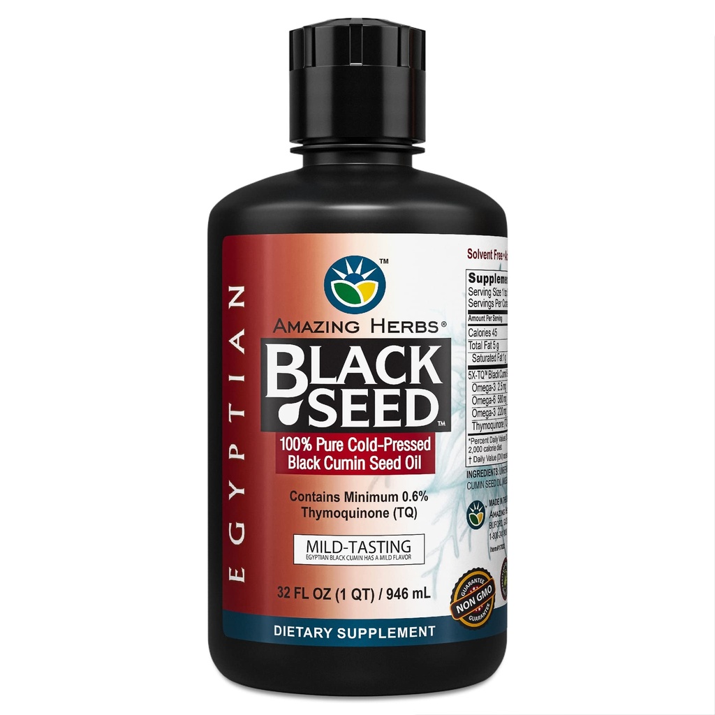 Fantastiska örter egyptiska Black Seed Oil - Gluten Free, Non GMO, Cold Pressed Nigella Sativa Aids i Digestive Health, Immune Support, Brain Function, Mild Flavor - 32 Fl Oz