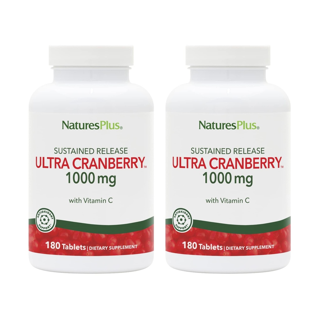 NaturesPlus Ultra Cranberry 1000-180 Sustained Release Tablets, Pack of 2 - Stöder ett hälsosamt urinvägar - Icke-GMO, vegetariskt, glutenfritt - 180 Totalt portioner