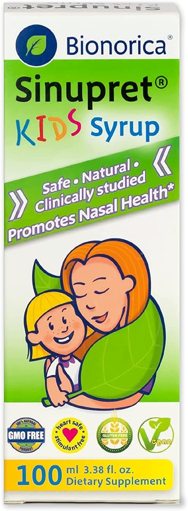 Bionorica Sinupret Kids Sinus & Immune Syrup Respiratory & Immunity Boost Natural, Fast Acting Herbal Support med Verbena & Äldre Blomma - Cherry Flavor - 3,38 oz