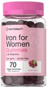Horbäach Iron Gummies för kvinnor | 70 greve | Grape smak | Tillägg med B Vitamins Folate och Zink | Vegan, Non-GMO & Gluten Free