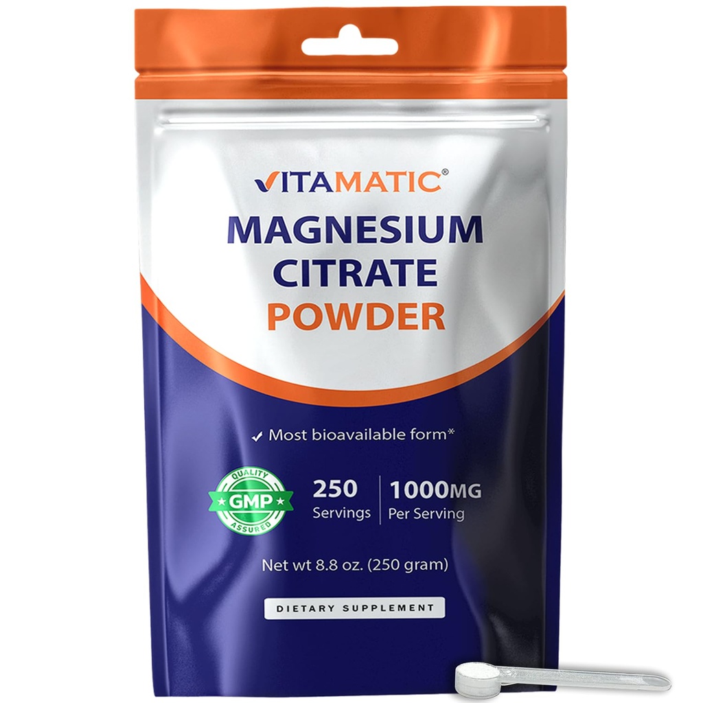 Vitamatisk magnesiumcitrat 1000 mg per servering stöder muskel, gemensam och hjärthälsa 250 gram - 250 portioner