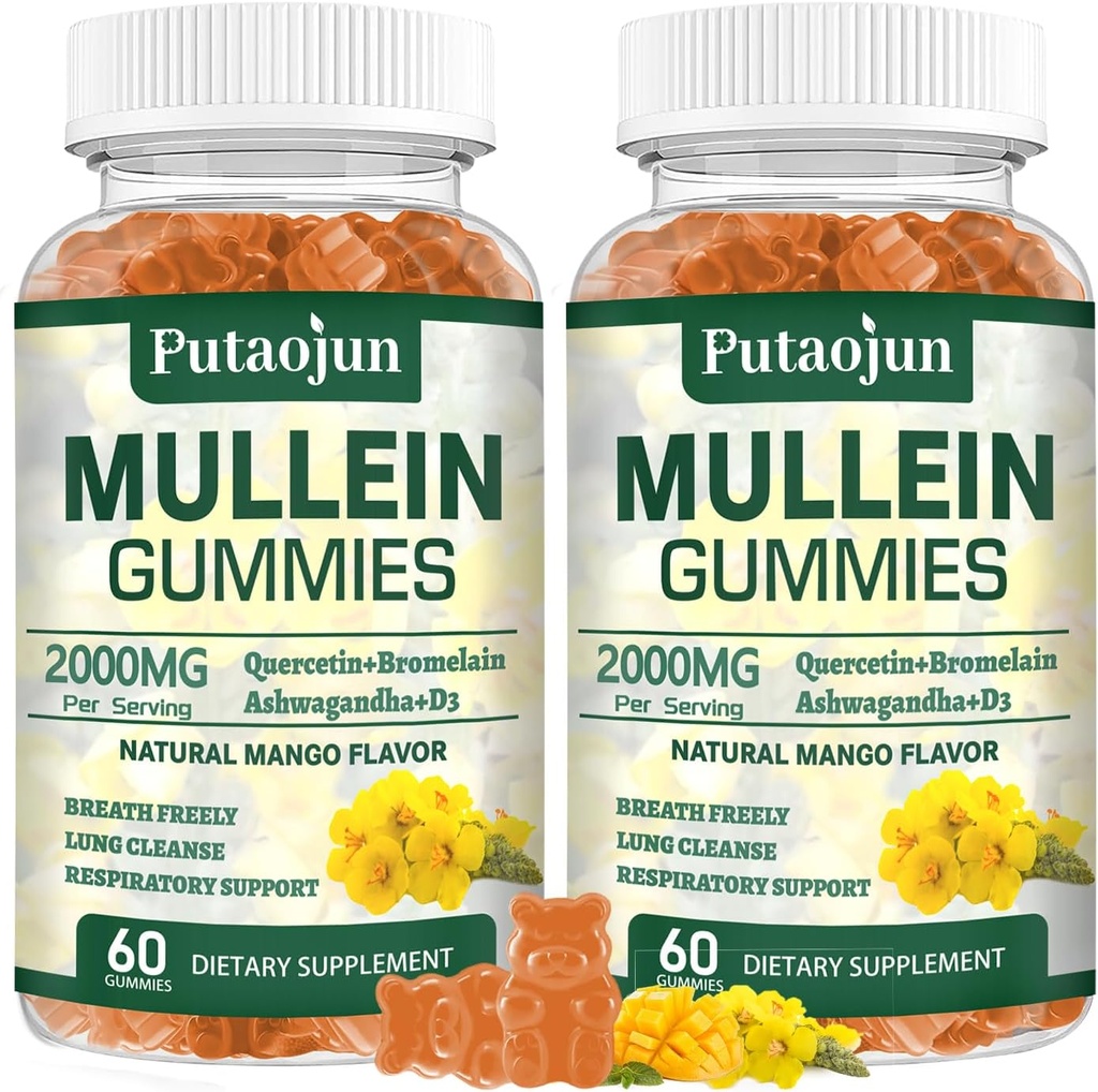 Mullein Gummies for Lungs ... 2000mg Mullein Leaf Extract for respiratory & Immuno Support ... Pure kasvissyöjä Müllein Gummies Herbal... Pehmeät ja ei tahmeat Mango Maku... 2 pakkaus
