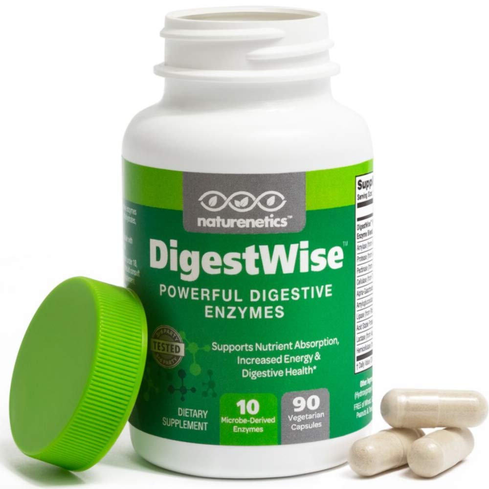 Naturenetics DigestWise Digestive Enzymes - 10 kraftfulla Vegan Enzymer för att stödja utmattning, gas, uppblåsthet och förstoppning - Keto Friendly - Lab Tested - 90 kapslar (1)