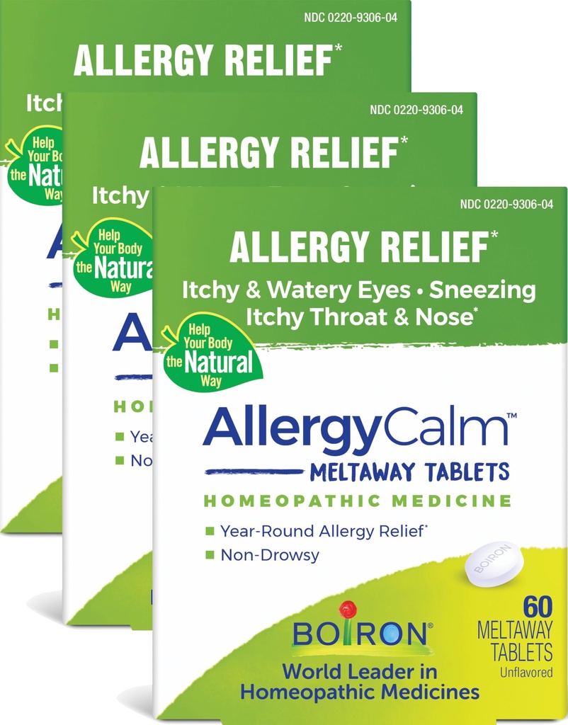 Boiron AllergiaCalm Tabletit 180 Count, Relief from Allergies and Hay Fever Oireita Aivastelu, Runny Nenä, ja kutiava silmät tai kurkku, Allergia Calm Tabs (Aiemmin RhinA Allergia) (Pack of 3 60ct Boxes)