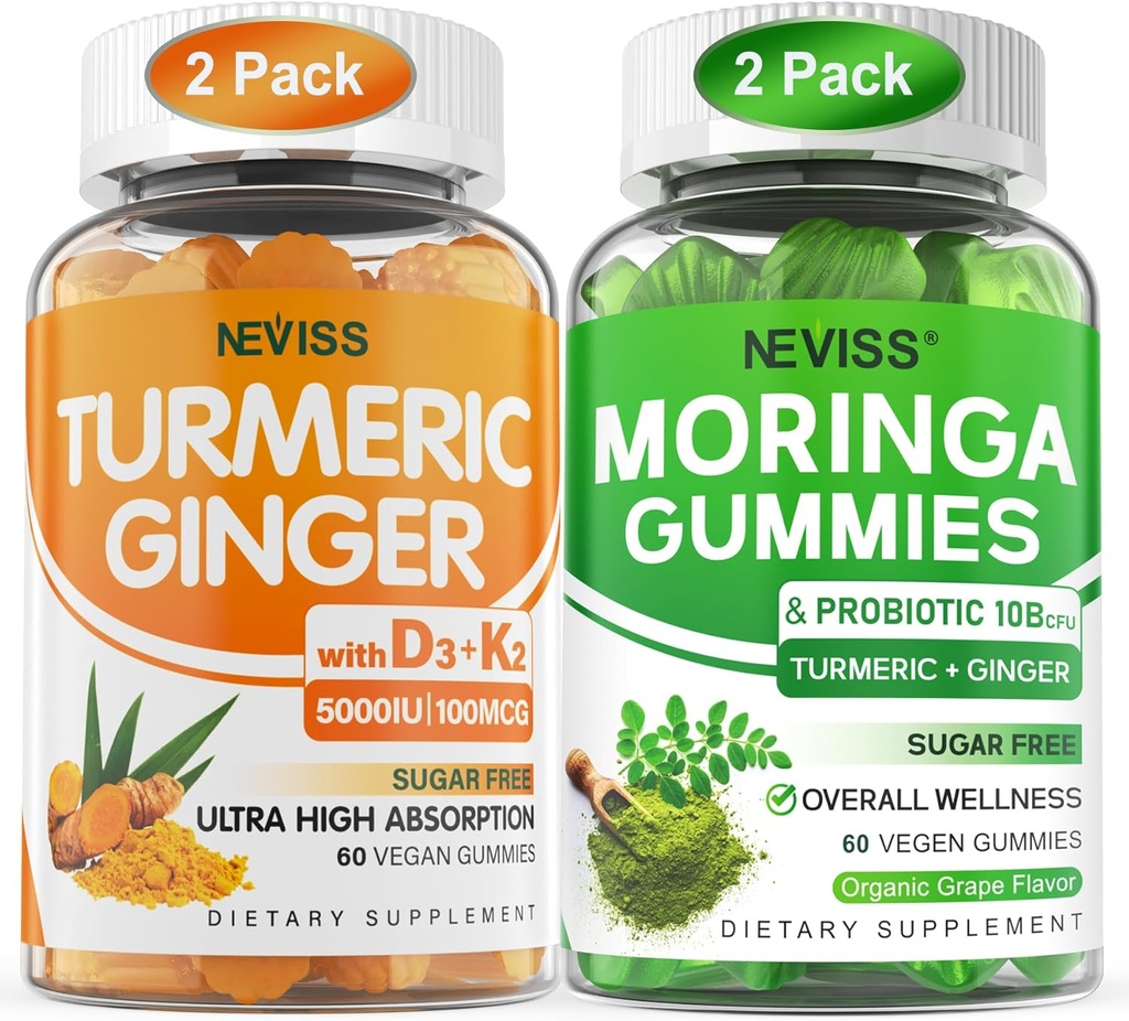 2 pakkaus kurkuma inkivääri Gummy + 2 pakkaus Moringa Gummy