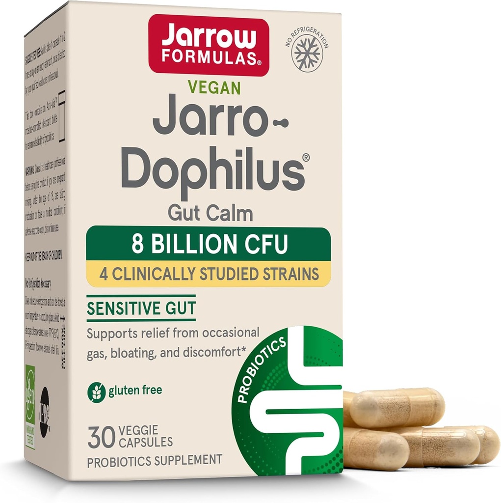 Jarow Formulas® Jarro-Dophilus® Gut Calm Probiootti, 8 miljardin PMY:n täydennysosa digestiiviseen terveyteen, 30 viiveellä vapautuva kapseli, 30 päivän toimitus