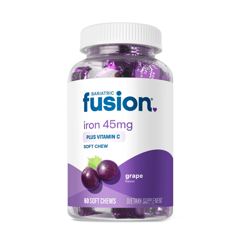 Bariatric Fusion Iron Supplement för kvinnor Anemi | Tuggbart järn med vitamin C | Grape smaksatt mjukt tyg | Gentle på magen Ferrous Fumarate för kvinnor och män | Gluten Free | 60 greve