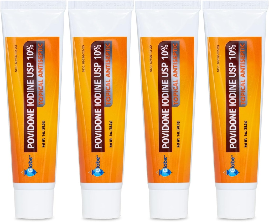 Globe (4 pakkaus) Povidoni Jodi 10% ensiapuvoide 1 Oz, Cuts Scrapes Burns (Vertaa Betadine)
