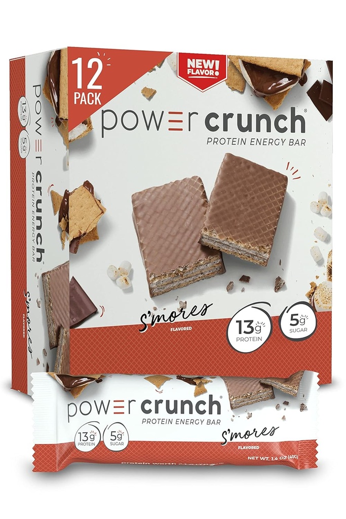 Power Crunch Protein Wafer -patukat, runsaasti proteiinia sisältävät välipalat herkullisella maulla, S'Mores, 1.4 Ounce (12 kreivi)