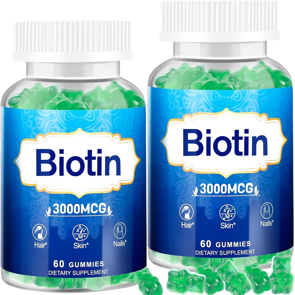 Ihon ja kynsien Gummies, 2 Pack High Potency hiusten vitamiini naisille, miehet & lapset, D-vitamiini & E, B16,B12, Biotin Gummies hiusten kasvua, ihoa, ja vahvemmat kynnet