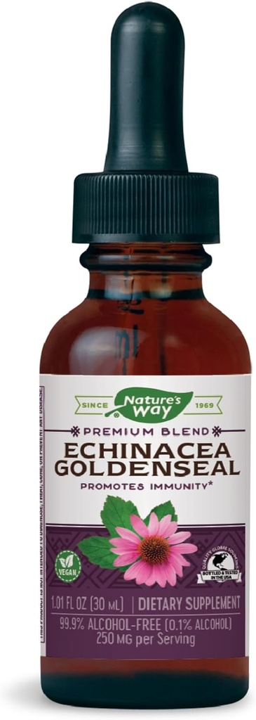 Nature's Way Premium Formula Echinacea-Goldenseal, 250 mg per tarjoilu, 99,9% Alkoholiton, 1,01 Oz.