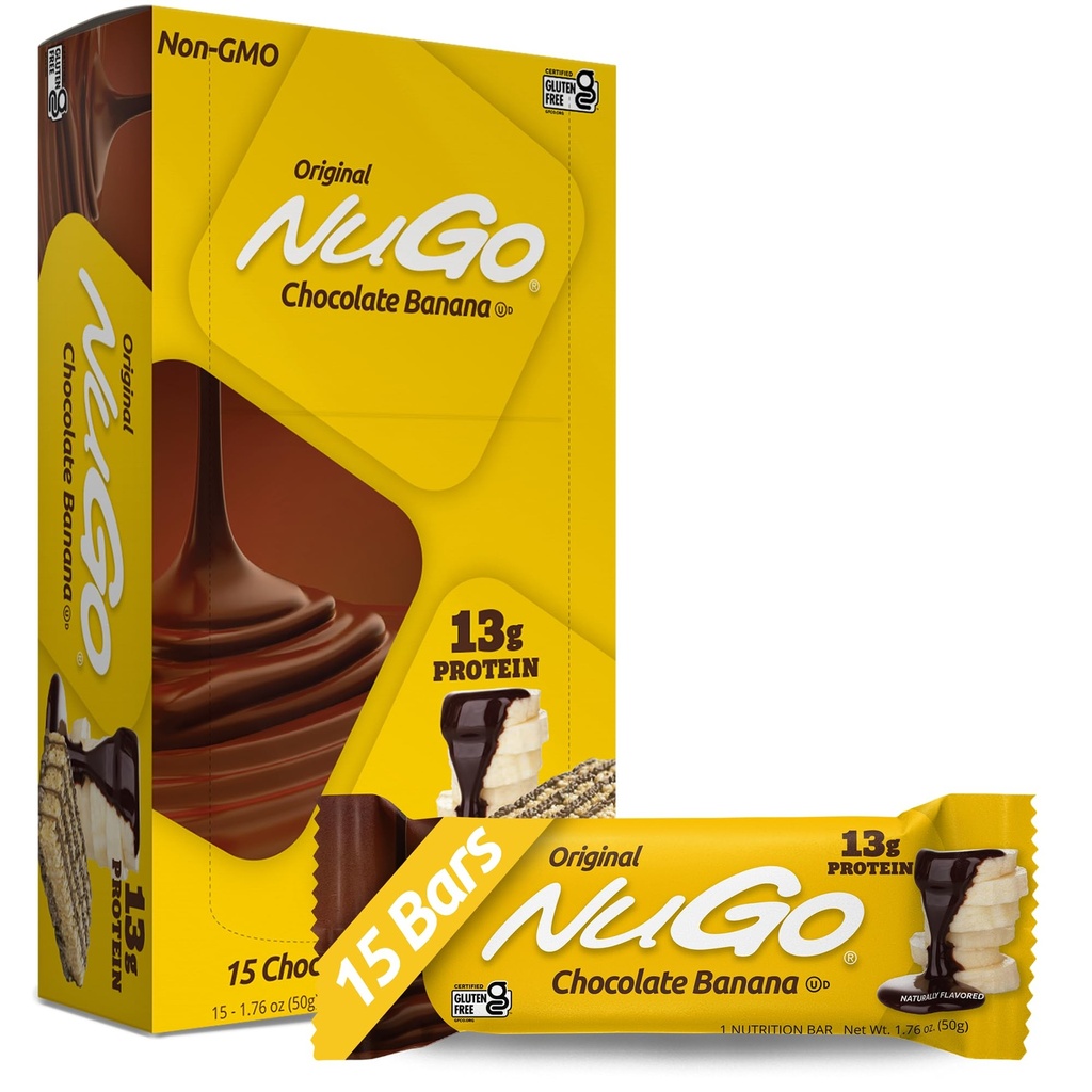 NuGo Protein Bar, Chocolate Banana, 13g Protein, Gluten Free, 15 greve