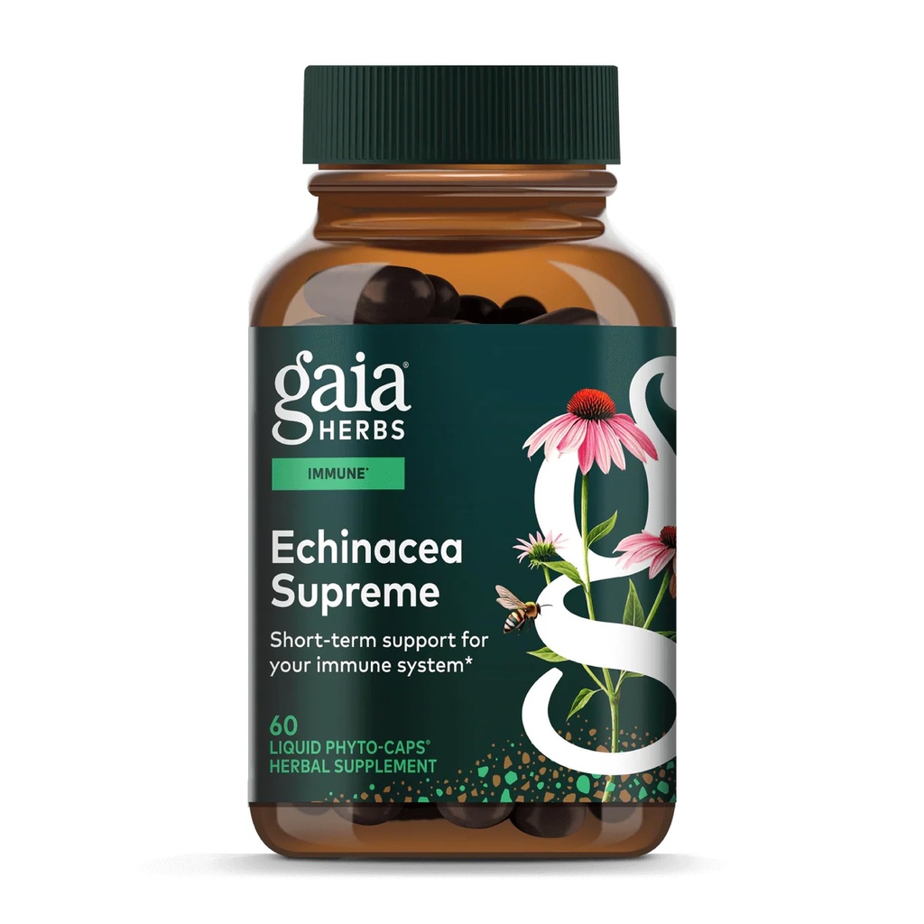 Gaia yrtit Echinacea Supreme - Immuunituki täydentää - Echinacea Purpurea & Angustifolia Blend tukemaan Immuunijärjestelmää* - 60 Vegan Liquid Phyto-Capsules (30 päivän toimitus)