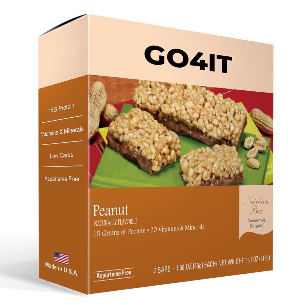GO4IT Health Ateriankorvike baari, High Protein Nutrition Bar, High Fiber, low Calories, KETO ystävällinen, On-the-go, Painonpudotus Ruokabaari, 7/Box - (Peanut)