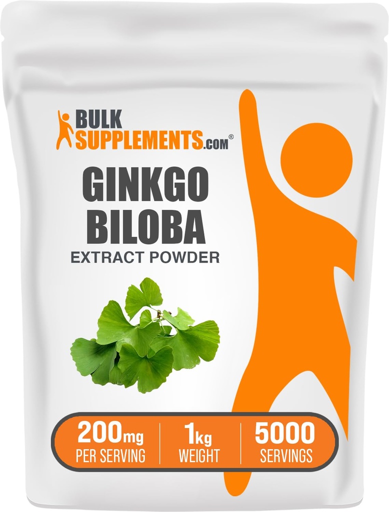 BulkSupplements.com Ginkgo Biloba Extract Powder - alkaen Ginkgo Biloba Leaf, Antioksidantti lähde, Herbal Supplement - Gluteeniton, 200mg per tarjoilu, 1kg (2,2 lbs) (Pakkaus 1)