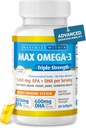 Maksimi Slim Max Omega 3 Kalaöljy pillereitä - Triple Strength Fish Oil Supplement (2000 mg Yhteensä Omega 3 Rasvahapot: 600 mg DHA + 800 mg EPA per Serving)