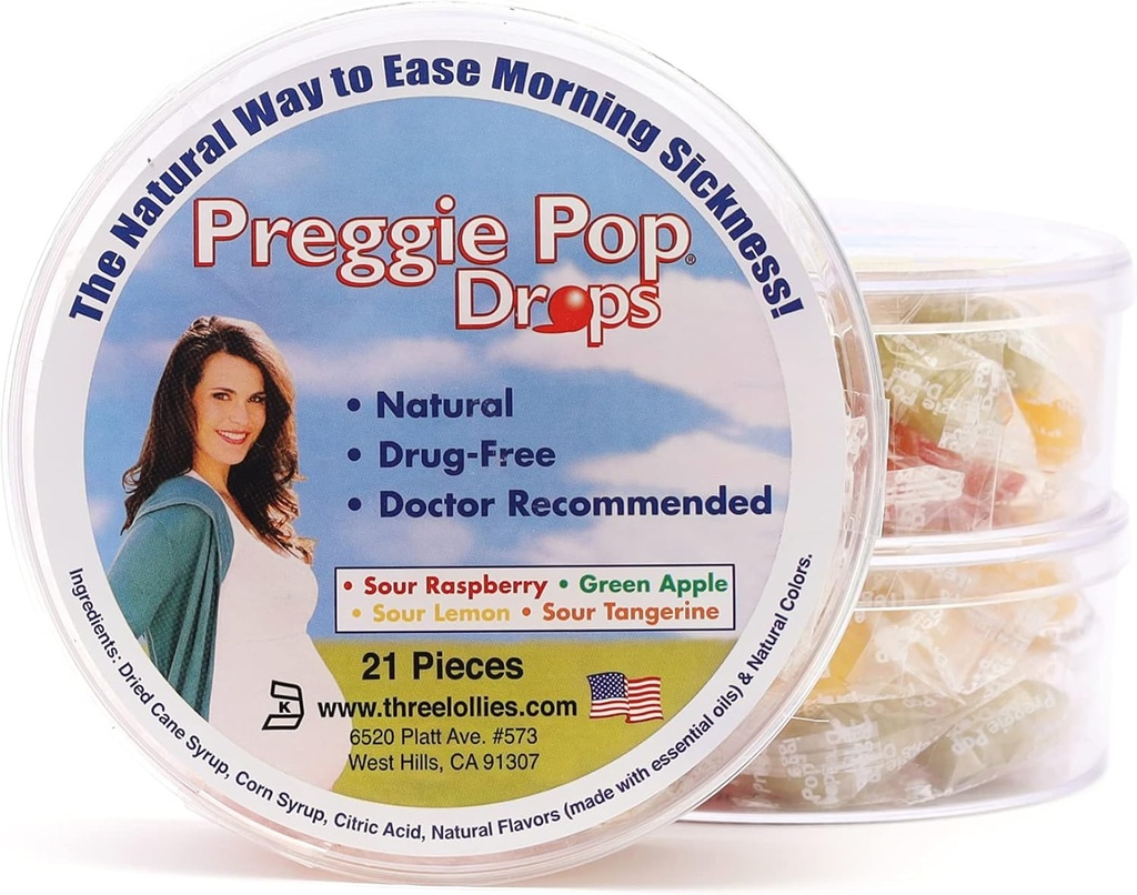 Preggie Pop Drops - auttaa aamun sairaus raskauden aikana (3 pakkaus, 63 count) 