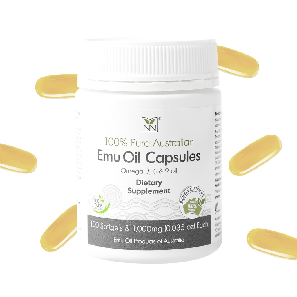 Emu Oil Capsules - Heart, Hair, Metabolism & Joint Support Supplement - Pharmaceutical Grade Emu Oil med CLA, Omegas 3, 6 & 9 med Vitamin K2, A & E av Y-Not Natural - 1000mg, 100 kapslar