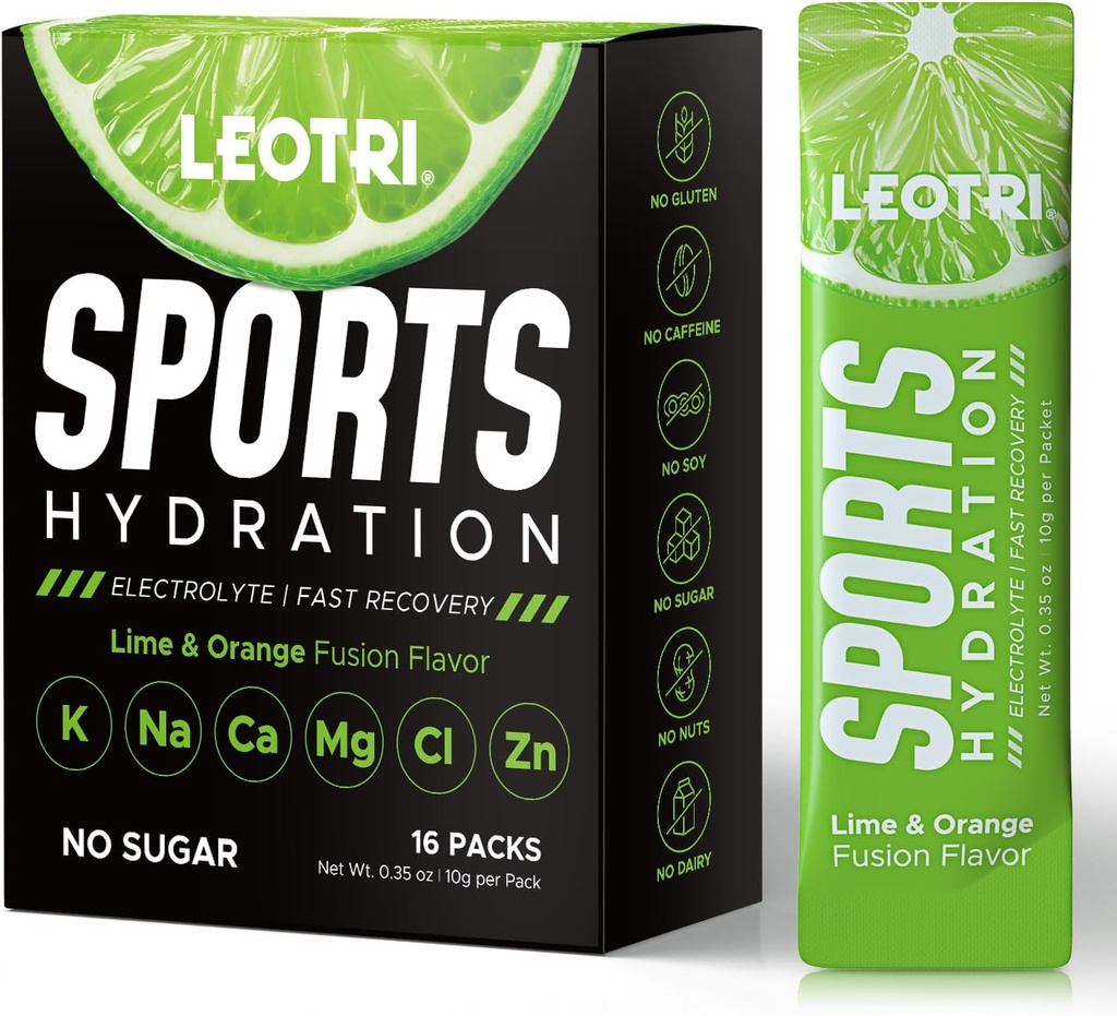 Sugar Free Electrolyte Powder Packets - Sport Hydration Drink Mix Supplement, Keto Friendly med 6 Key Electrolytes, Rich in Vitamin B och C, 1000mg BCAA - No Sugar, 16 Sticks, Lime & Orange Flavor