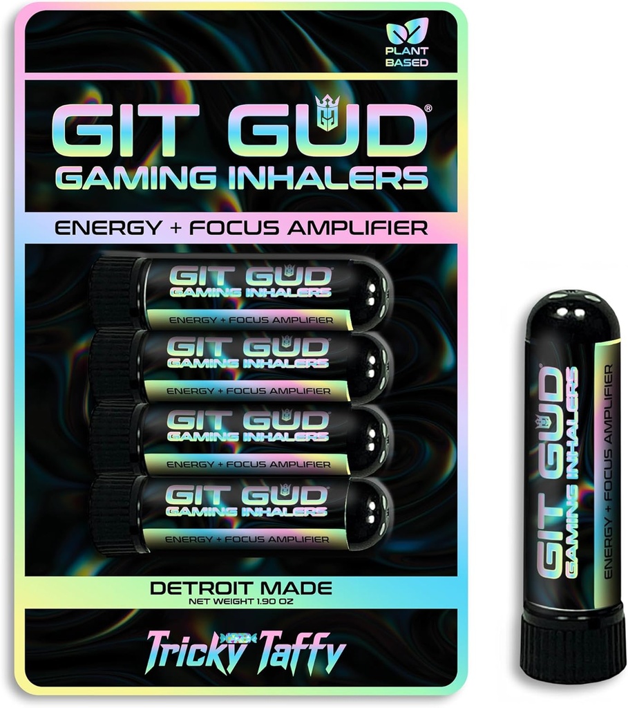 GIT GUD Energy Stick (4 pakkaus) Competitive Focus vahvistin, Virkistävä Mint Aroma, Päivittäinen käyttö, Kannettava kertakäyttöinen, Tricky Taffy (Taffy Mint)