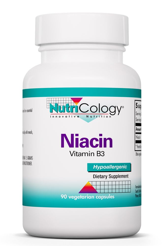 Nutricology Niacin Supplement - B3-vitamiini miehille ja naisille, Niasiini flush, Nikotiinihappo, NAD, 250 mg kasvissyöjäkapselit - 90